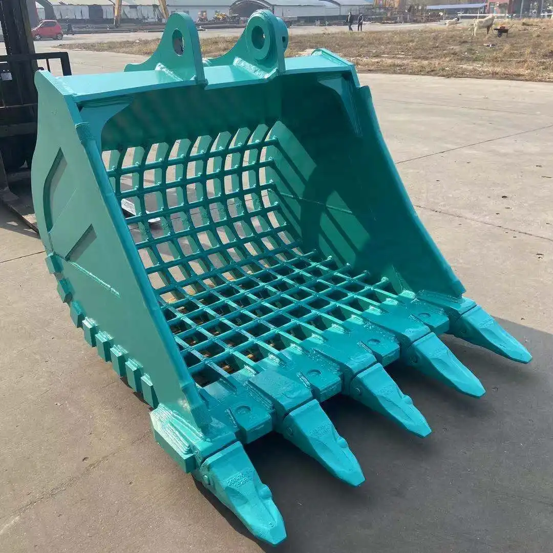 How to attach a grid bucket to an excavator quickly?